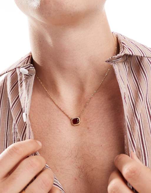 ASOS DESIGN square red s pendant necklace in gold , 4 of 4