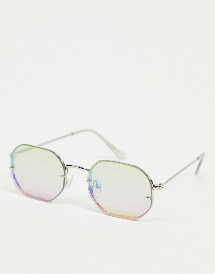 ASOS DESIGN square rimless sunglasses with pink lens-Multi