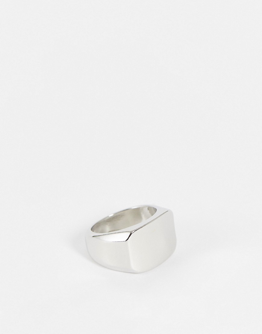 ASOS DESIGN square signet ring in silver tone