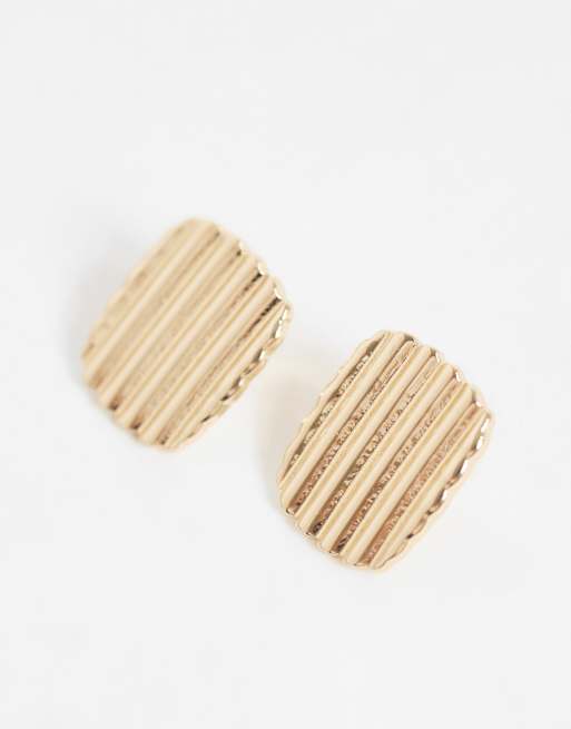 ASOS DESIGN square stud earrings in gold tone with ridged effect, 4 of 4