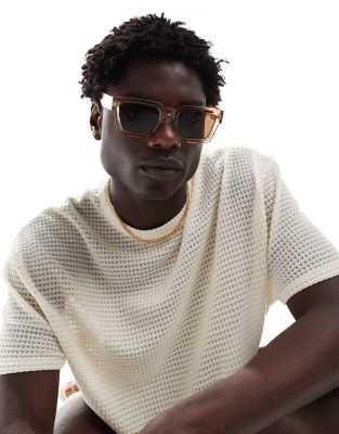 ASOS DESIGN ASOS DESIGN square sunglasses in beige-Neutral