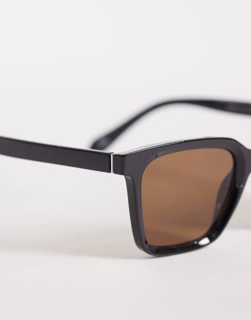ASOS DESIGN square sunglasses in black frame with brown lens, 2 of 3