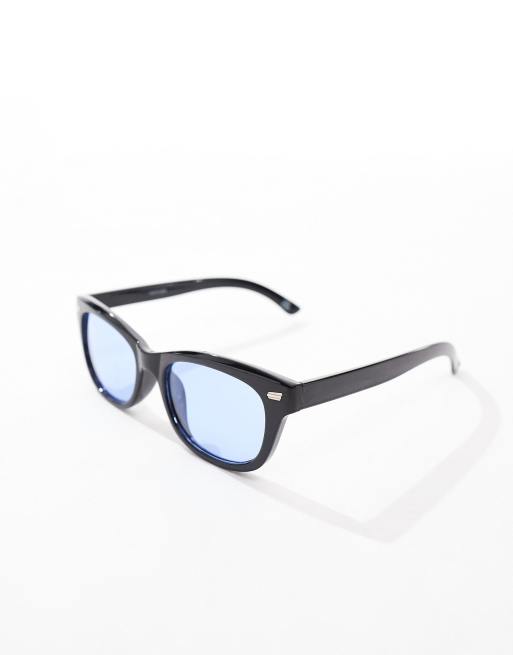 ASOS DESIGN square sunglasses in black with blue lens | ASOS display picture 1