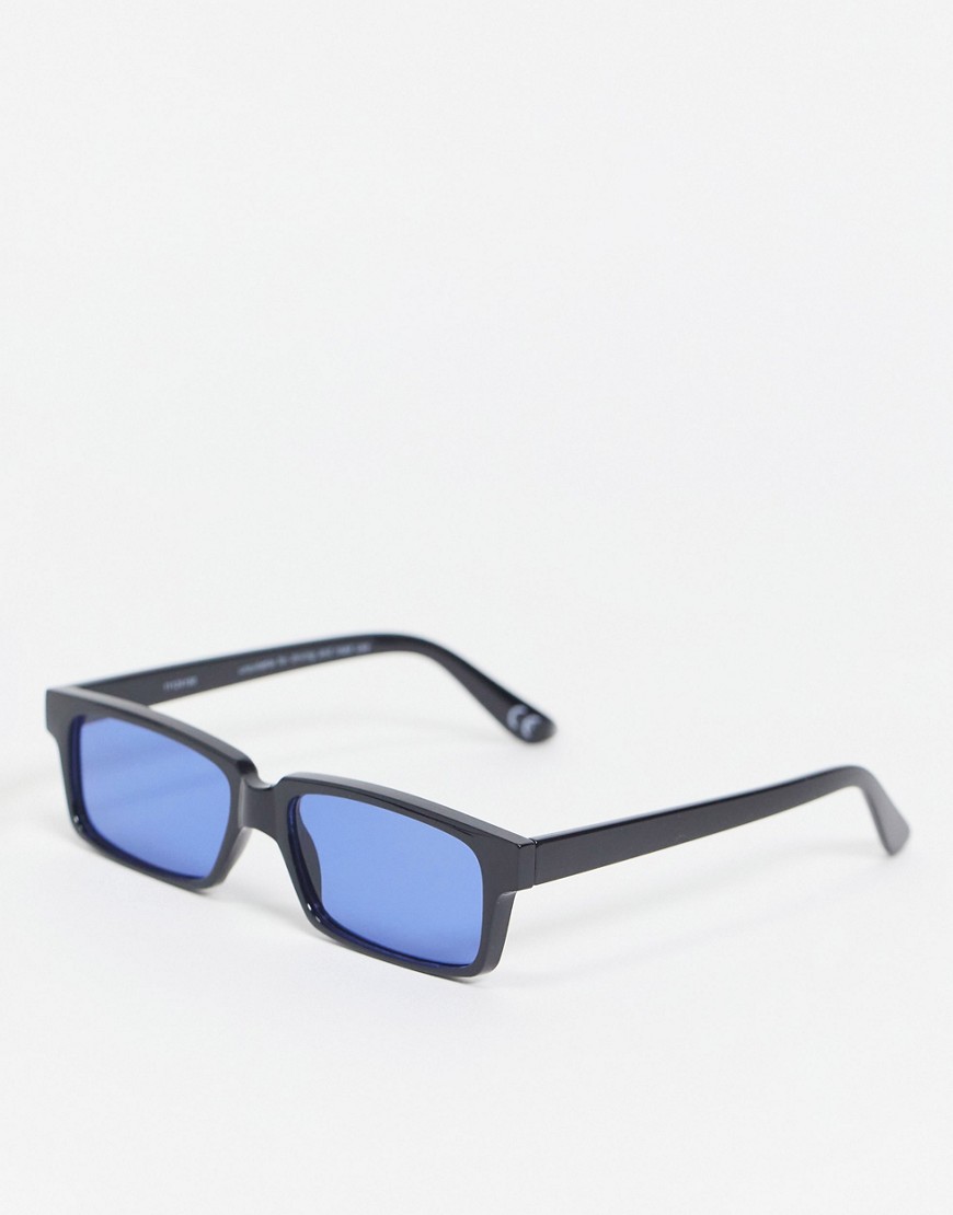 ASOS DESIGN square sunglasses in black with blue lens