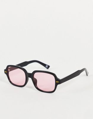 ASOS DESIGN square sunglasses in black with pink lens - ASOS Price Checker