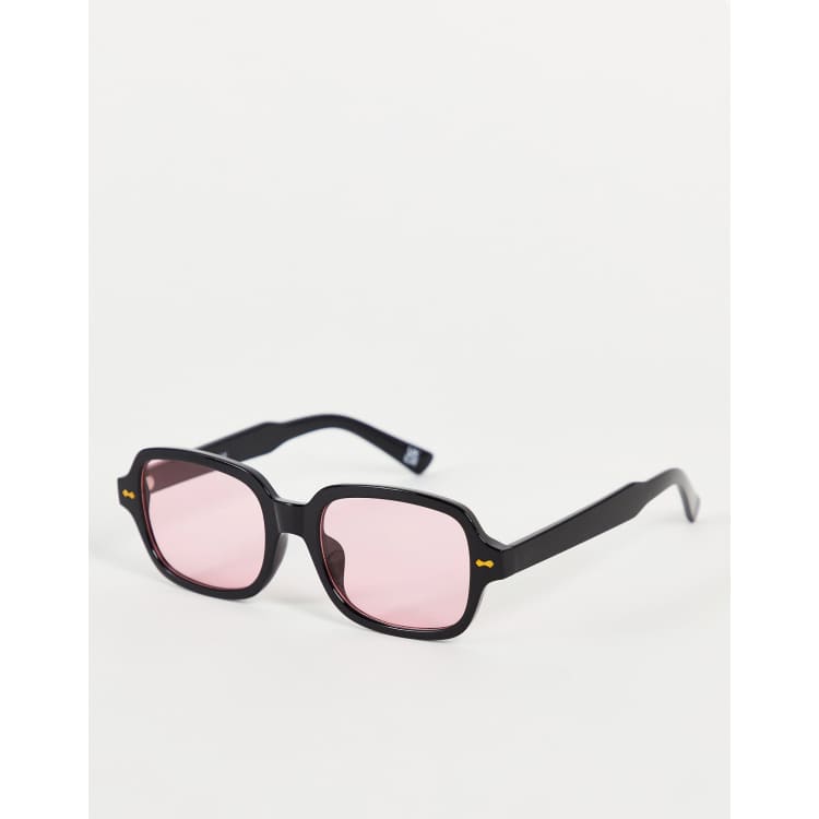 ASOS DESIGN square sunglasses in black with pink lens | ASOS