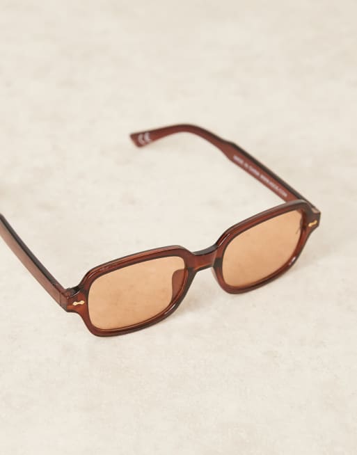 ASOS DESIGN square sunglasses in brown with orange lens