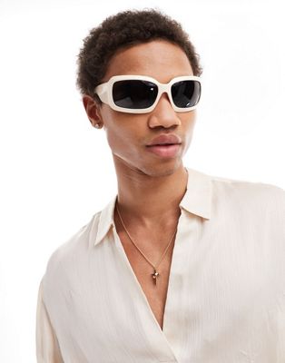 Asos Design Square Sunglasses In Cream-white