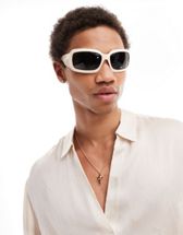 ASOS DESIGN Y2K wrap sunglasses in silver with pink lens and