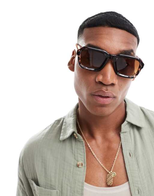ASOS DESIGN square sunglasses in dark tortoiseshell