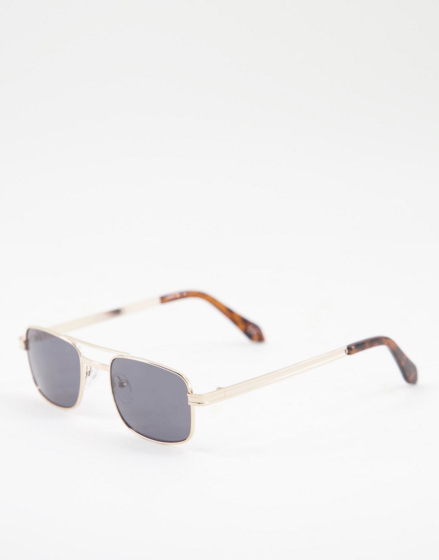 ASOS DESIGN square sunglasses in gold with smoke lens and brow detail