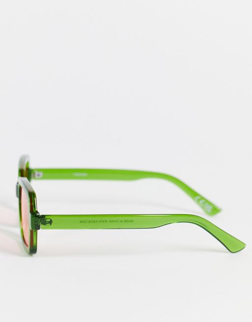 ASOS DESIGN rectangle infinity lens sunglasses in green