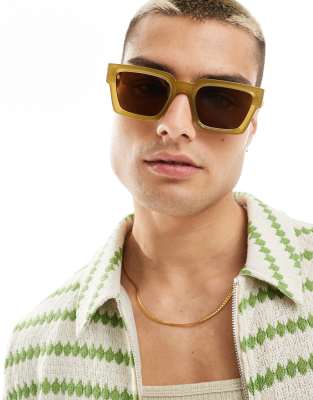 ASOS DESIGN square sunglasses in khaki-Green