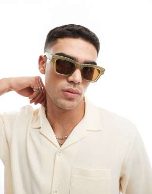 ASOS DESIGN ASOS DESIGN square sunglasses in khaki-Green