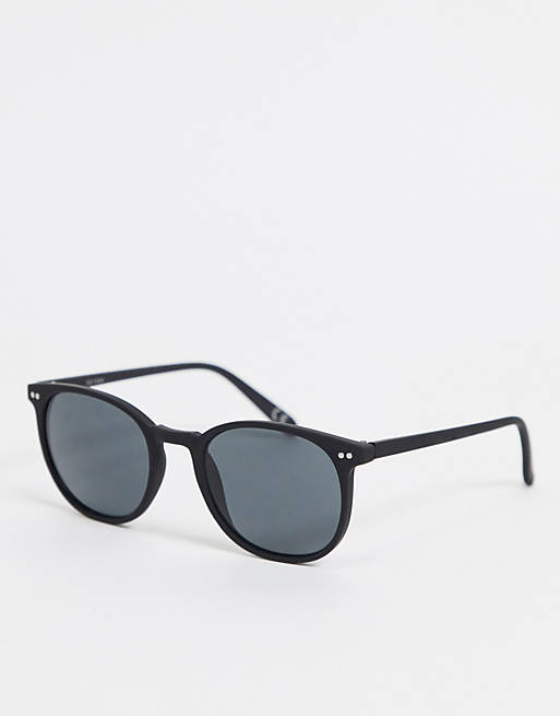 ASOS DESIGN square sunglasses in matte black plastic with smoke lens