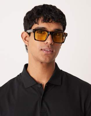 ASOS DESIGN ASOS DESIGN square sunglasses in tortoise shell with yellow lens-Brown