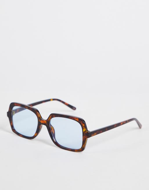 Asos Design Square Sunglasses In Tortoiseshell With Blue Lens Brown Asos 