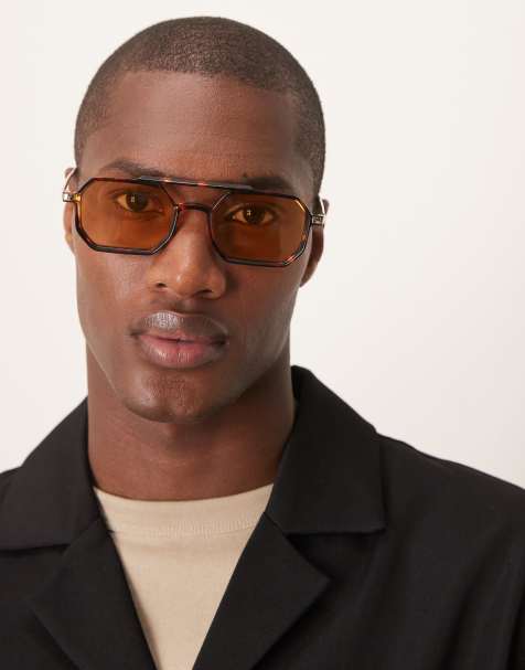 ASOS DESIGN square sunglasses with amber lens and brown tortoise shell frame - view 1