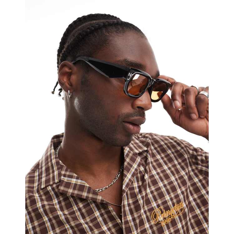  sunglasses ASOS DESIGN slim square sunglasses in black | ASOS main image 4
