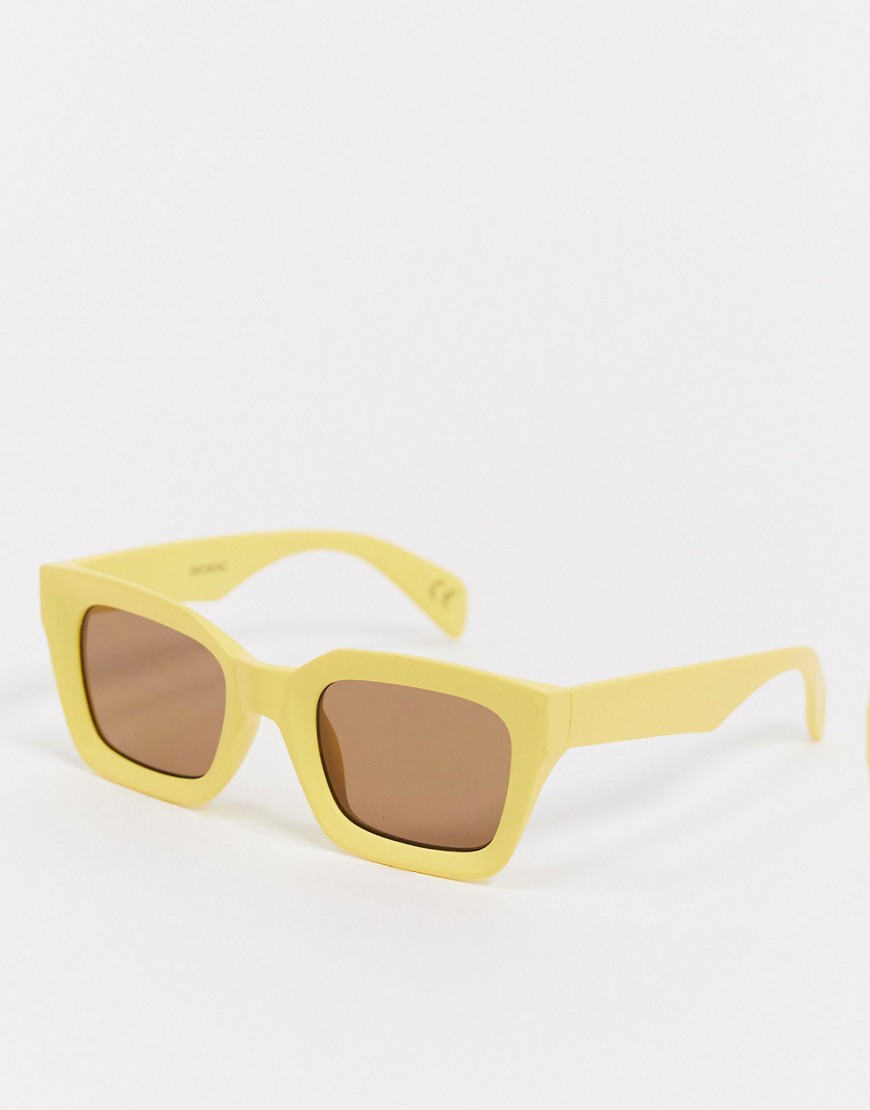 ASOS DESIGN square sunglasses with angled detail in yellow-Cream