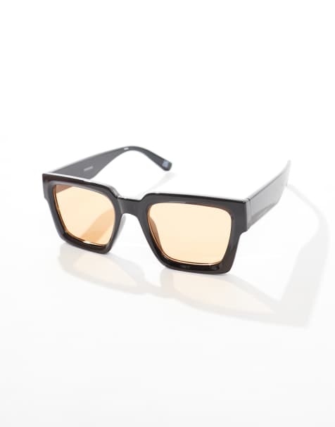 ASOS DESIGN square sunglasses with bevel frame and amber lens in black - view 2