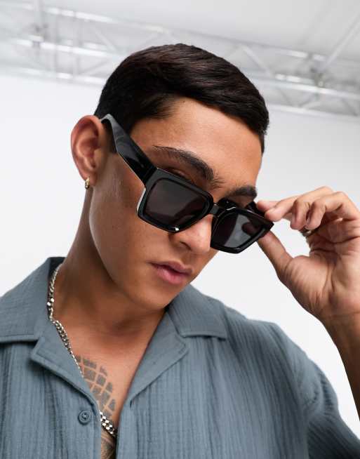 ASOS DESIGN square sunglasses with bevel frame in black ASOS