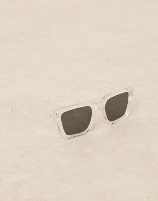 Asos Design Square Sunglasses With Bevel Frame In Clear
