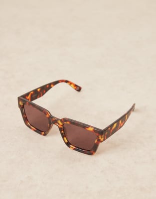 Asos Design Square Sunglasses With Bevel Frame In Brown