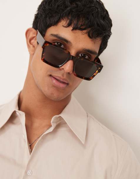 ASOS DESIGN square sunglasses with bevel frame in tortoise shell - view 1