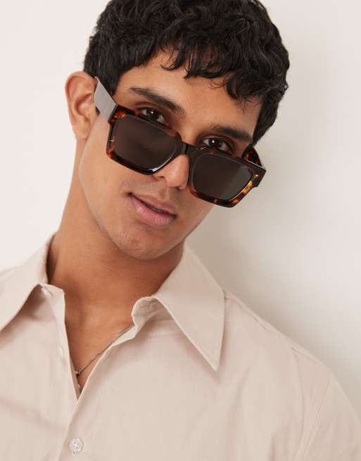 ASOS DESIGN square sunglasses with bevel frame in tortoiseshell