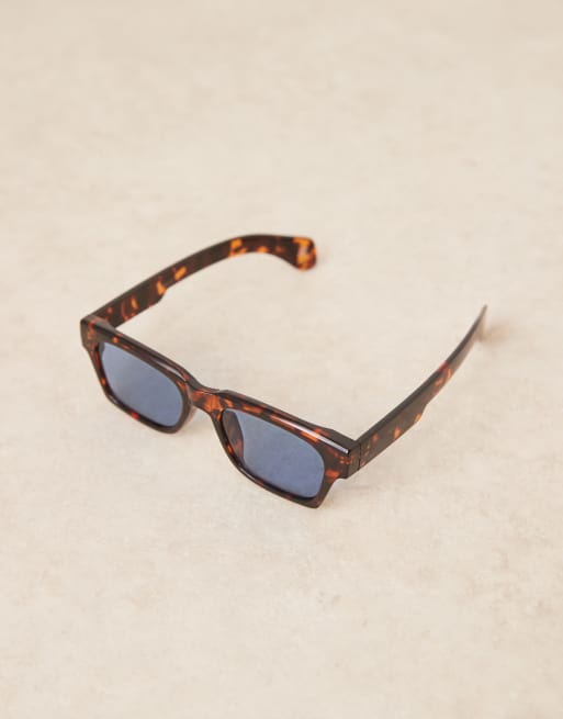 ASOS DESIGN square sunglasses with blue lenses and tortoiseshell frames , 2 of 3
