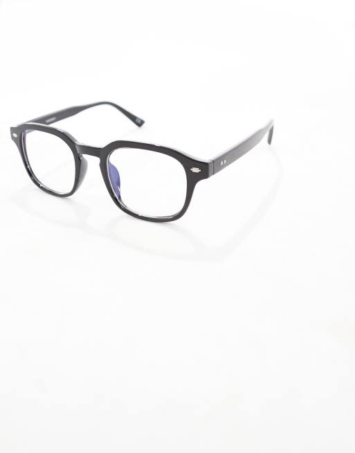 ASOS DESIGN square sunglasses with blue light lenses in black, 3 of 4
