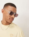 [ASOS DESIGN] ASOS DESIGN square sunglasses with burgundy lens and chunky clear crystal frame No Size CLEAR