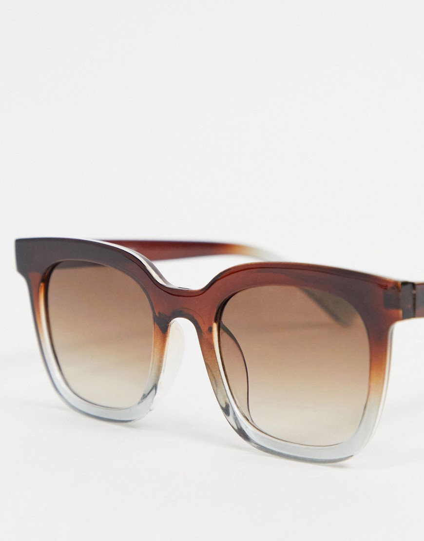 ASOS DESIGN square sunglasses with crystal block frame-Brown