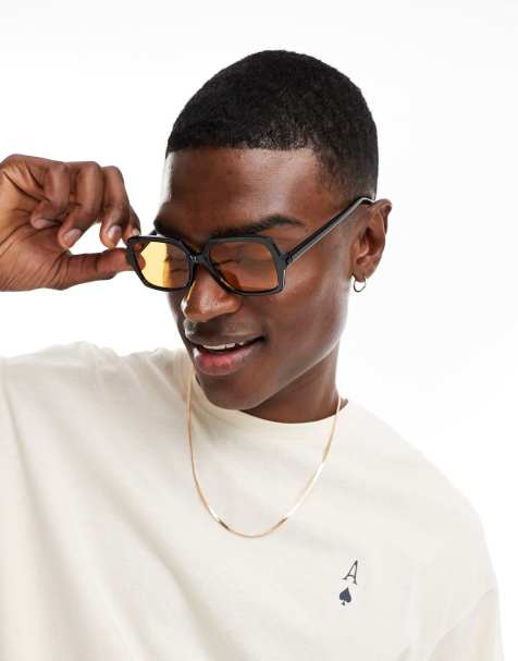 ASOS Design Rectangle Infinity Sunglasses with Green Lens in Khaki