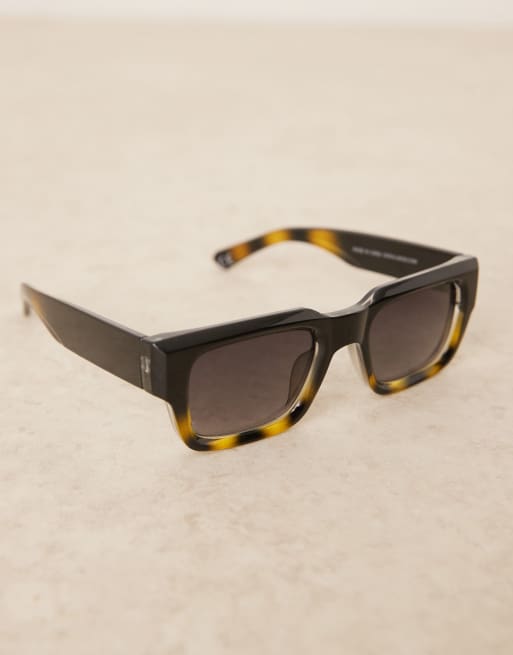 ASOS DESIGN square sunglasses with smoke lens and chunky black to green ombre frame, 2 of 3