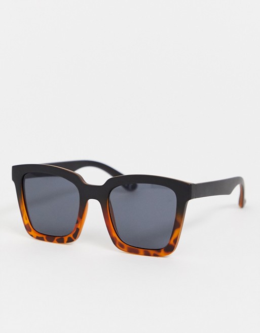 ASOS DESIGN square sunglasses with tort fade