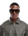 [ASOS DESIGN] ASOS DESIGN square sunglasses with yellow lens and black frame-Green No Size KHAKI