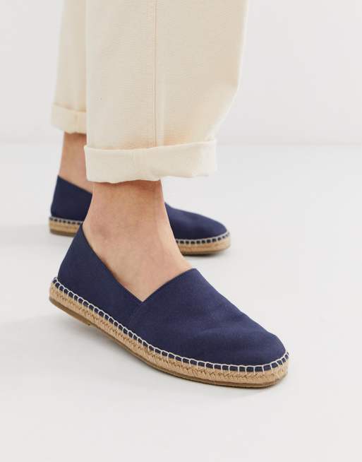 ASOS DESIGN square toe espadrilles in navy faux suede ASOS
