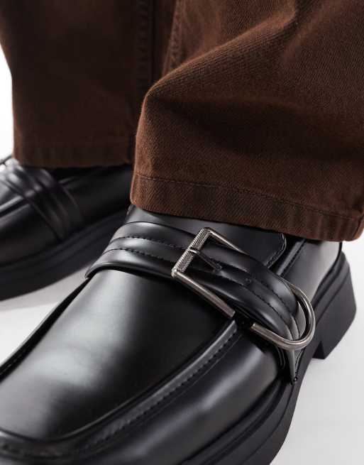 ASOS DESIGN square toe loafers in black with buckles | ASOS display picture 3
