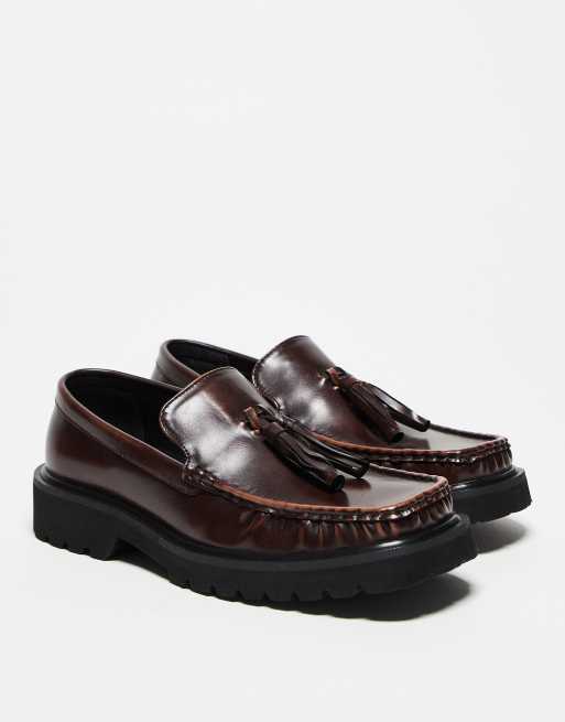 ASOS DESIGN square toe loafers in brown with tassel