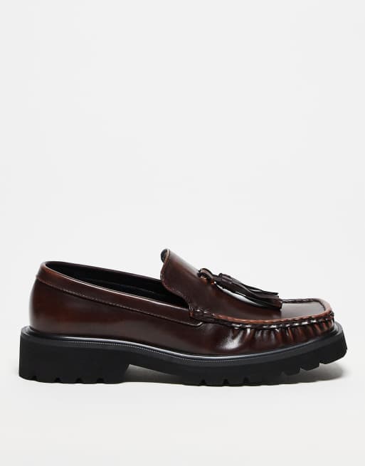 ASOS DESIGN square toe loafers in brown with tassel