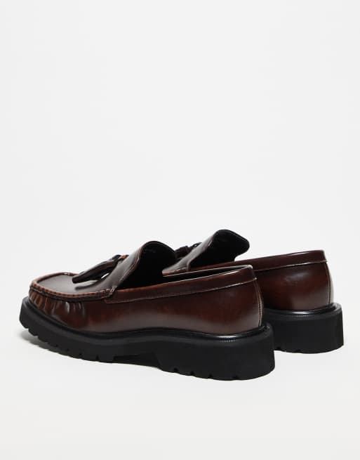ASOS DESIGN square toe loafers in brown with tassel