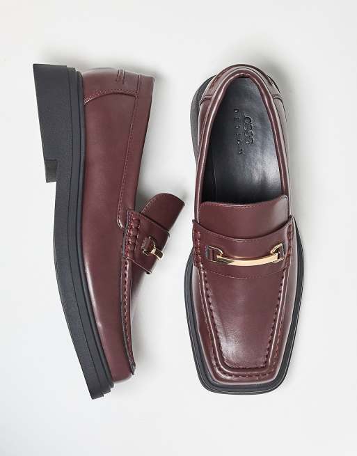ASOS DESIGN square toe loafers in burgundy
