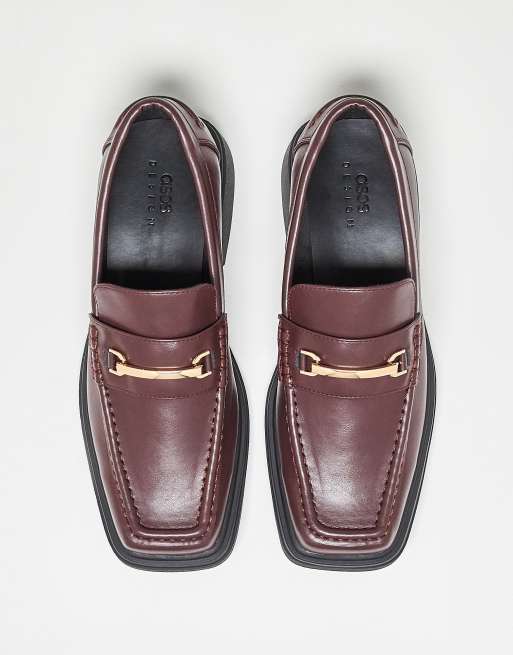 ASOS DESIGN square toe loafers in burgundy