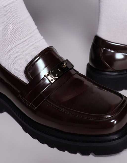 ASOS DESIGN square toe loafers in burgundy