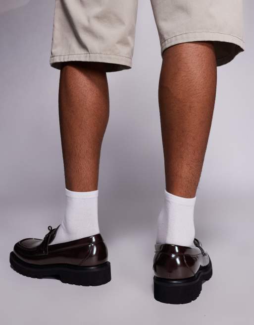ASOS DESIGN square toe loafers in burgundy