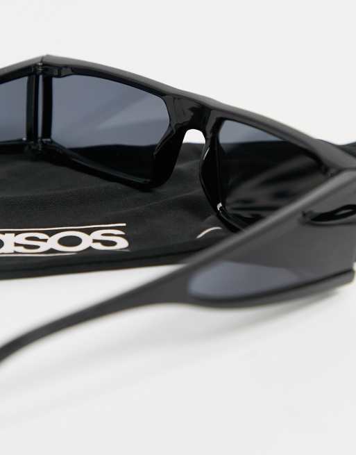 ASOS DESIGN square visor sunglasses in black with side lens, 3 of 4