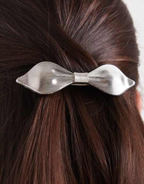 ASOS DESIGN abstract hair bow barrette clip in silver tone