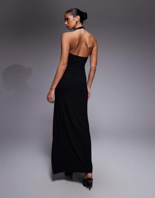 ASOS DESIGN – Srebrna sukienka maxi z głębokim dekoltem typu halter, 2 z 4